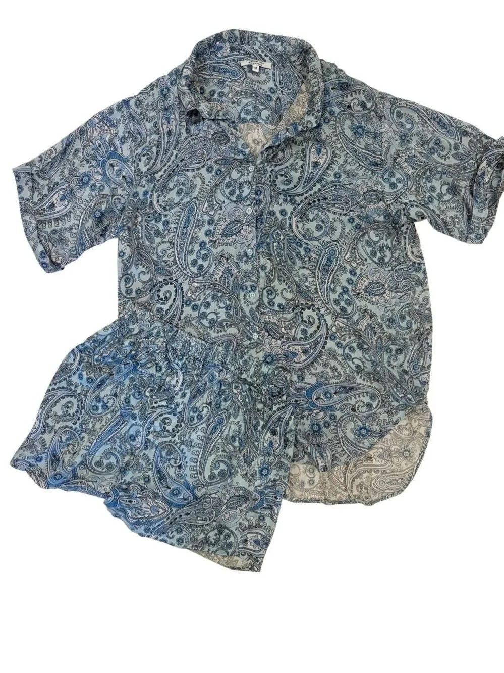 Frankie’s Bikini Fifi Set Top & Short Size S Silk Blue Paisley 2 pieces